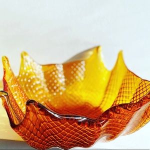 Vintage MCM Amber Depression Glass Bowl